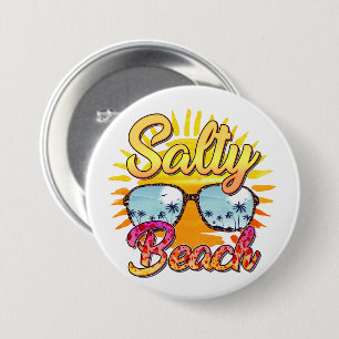 Salty Beach Tropische zon en palmboom Ronde Button 7,6 Cm