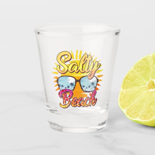 Salty Beach | Tropische zon en palmboom Shot Glas (Voorkant)