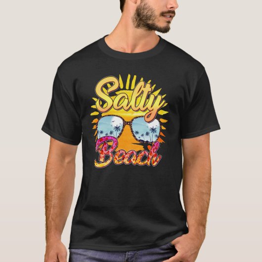 Salty Beach | Tropische zon en palmboom T-shirt (Voorkant)