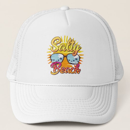 Salty Beach | Tropische zon en palmboom Trucker Pet (Voorkant)