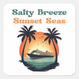 Salty Breeze Sunset Seas Retro Cruise Vibes Vierkante Sticker