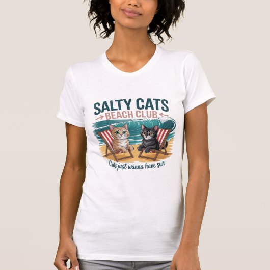 Salty Cats Beach Club, Summer Vacation, Funny Cats T-shirt (Voorkant)