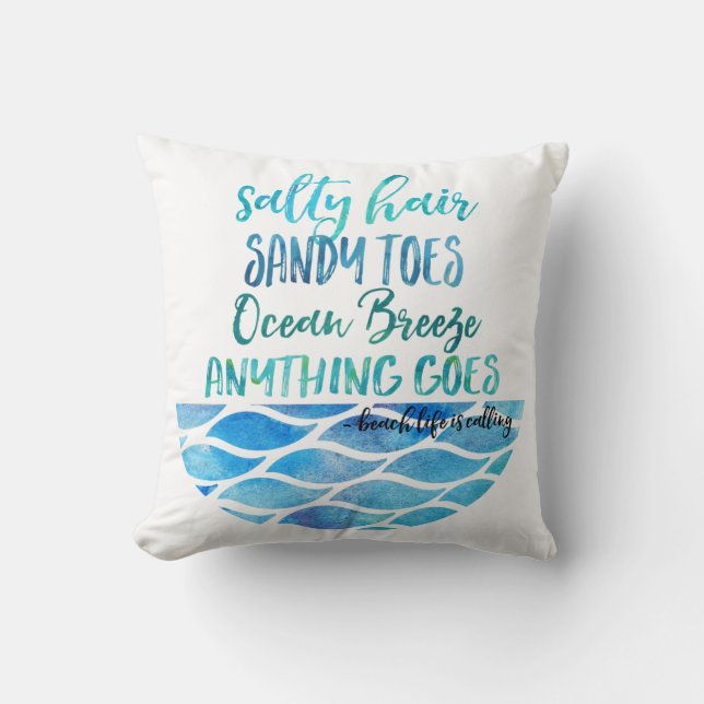 Salty Hair Sandy Toes Ocean Beach Quote Pillow Kussen (Voorkant)