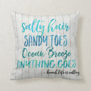 Salty Hair Sandy Toes Ocean Beach Quote Pillow Kussen
