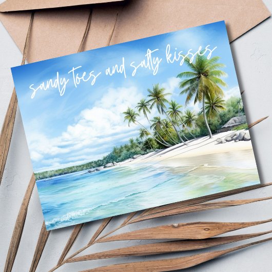 Salty Kisses Beach Wedding Bewaar de datum Aankondigingskaart