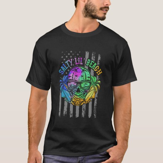 Salty Lil' Beach Skull Beach Zonnebril Palmbomen T-shirt (Voorkant)