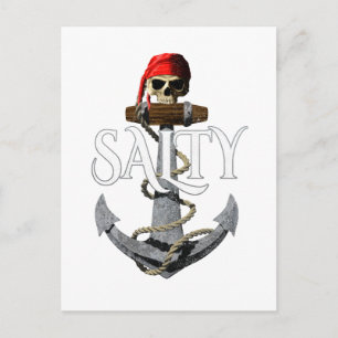 Salty Pirate Skull en Anchor Briefkaart