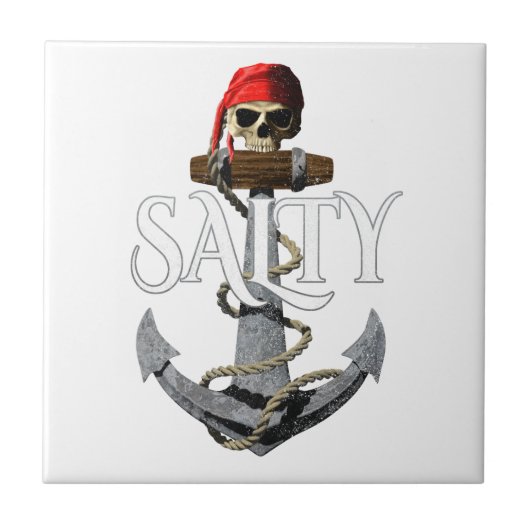 Salty Pirate Skull en Anchor Tegeltje (Voorkant)