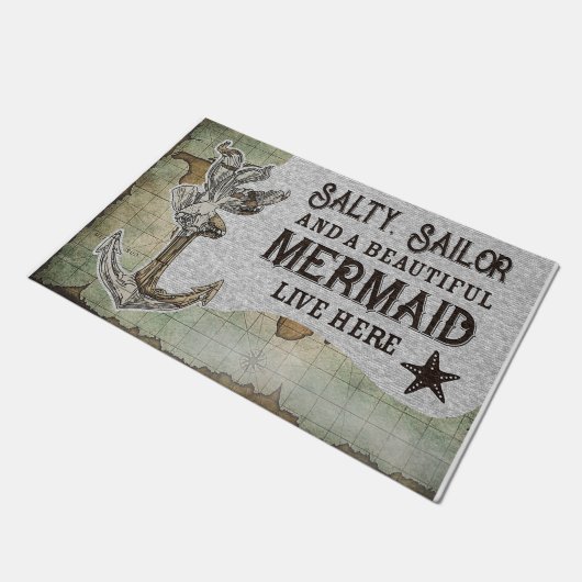 Salty Sailor And A Beautiful Mermaid Live Here Deurmat (Schuin)