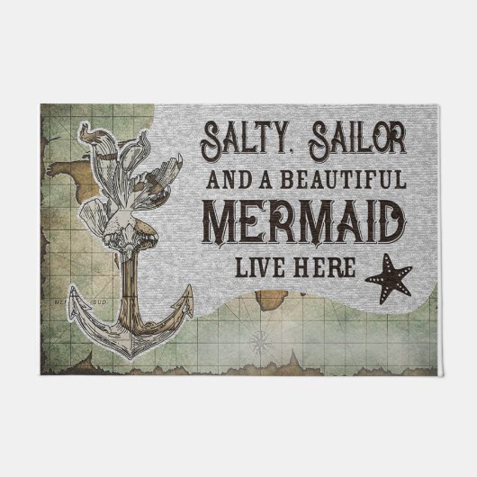 Salty Sailor And A Beautiful Mermaid Live Here Deurmat (Voorkant)