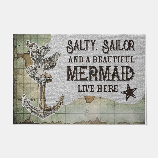 Salty Sailor And A Beautiful Mermaid Live Here Deurmat (Voorkant)
