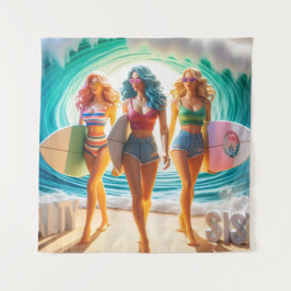 Salty Sisterhood Trio Meisjes Strandwandeling Surf Wandkleed