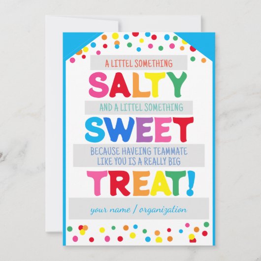 Salty Sweet Treat Label, iets zout en zoet, T Kaart (Voorkant)