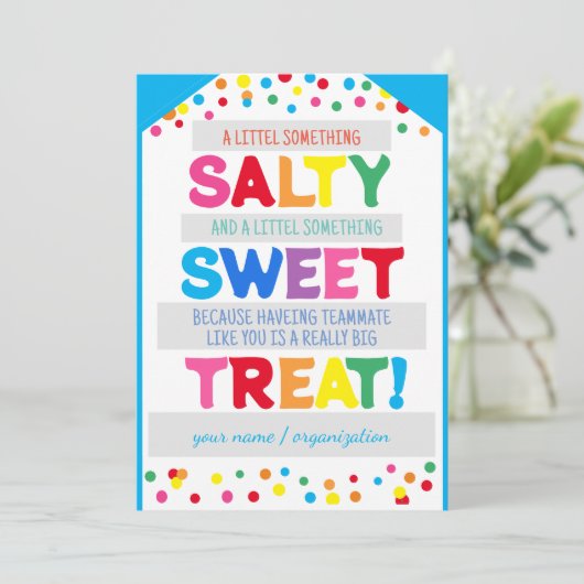 Salty Sweet Treat Label, iets zout en zoet, T Kaart (Staand voorkant)