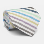 Salty Watercolor Pastel Stripes On Cloud White Stropdas (Opgerold)
