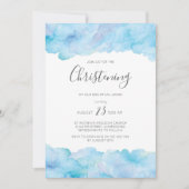 Salty zee blue waterverf Christening uitnodiging (Voorkant)