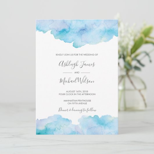 Salty Zee Breeze Waterverf Wedding-uitnodiging Kaart (Staand voorkant)