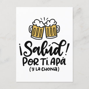 Salud of Mi Apa y la Chona, handgetekend ontwerp Briefkaart