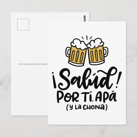 Salud of Mi Apa y la Chona, handgetekend ontwerp Briefkaart (Voorkant / Achterkant)