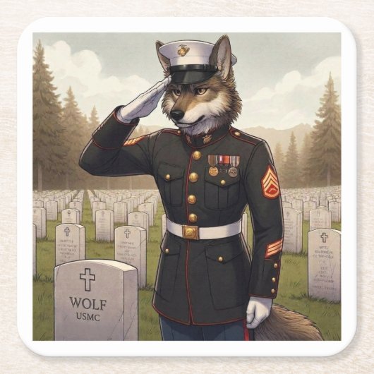 Saluerende Marine Corps Wolf Kartonnen Onderzetters (Voorkant)