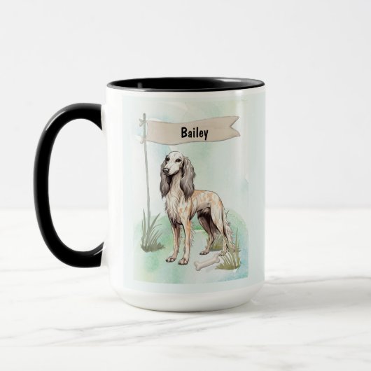 Saluki Aquarel Gepersonaliseerde Hond Mok (Links)