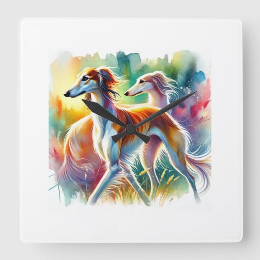 Saluki Dog 090724AREF103 - Watercolor Vierkante Klok (Voorkant)