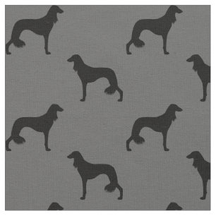 Saluki Dog Silhouettes Grey and Black Patterned Stof