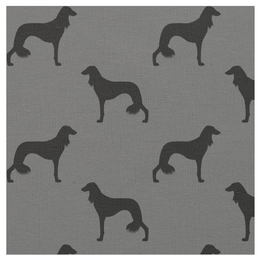 Saluki Dog Silhouettes Grey and Black Patterned Stof (Close Up)