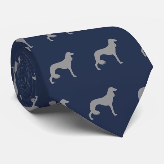 Saluki Dog Silhouettes Pattern Blue en Grey Stropdas (Opgerold)