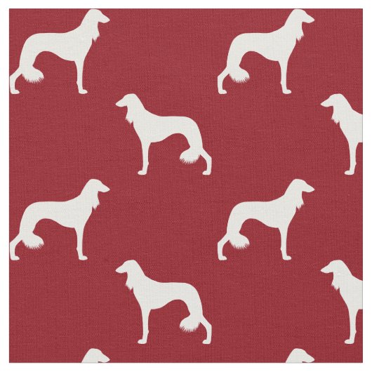 Saluki Dog Silhouettes Red en White Patterned Stof (Close Up)