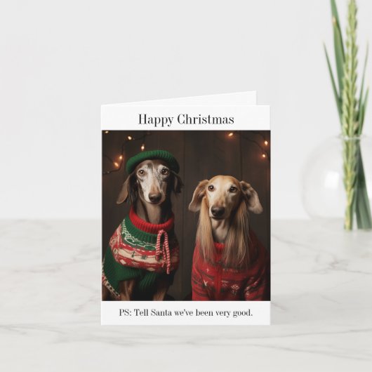 Saluki Dogs Happy Christmas Kaart (Voorkant)