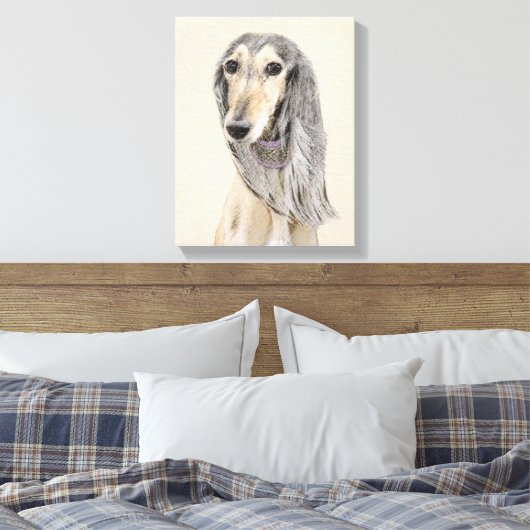 Saluki (Fawn) schilderen - Kute Original Dog Art Canvas Afdruk (Insitu (Slaapkamer))