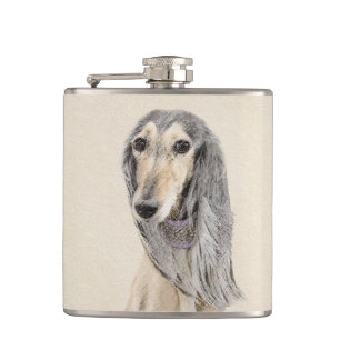 Saluki (Fawn) schilderen - Kute Original Dog Art Heupfles