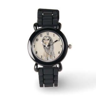 Saluki (Fawn) schilderen - Kute Original Dog Art Horloge