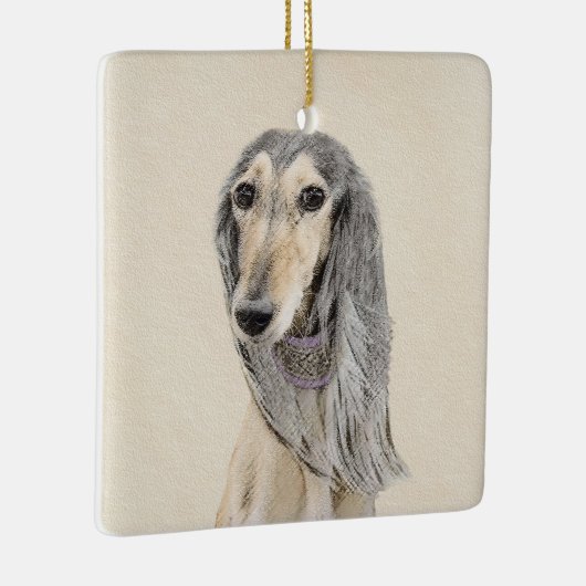 Saluki (Fawn) schilderen - Kute Original Dog Art Keramisch Ornament (Rechts)