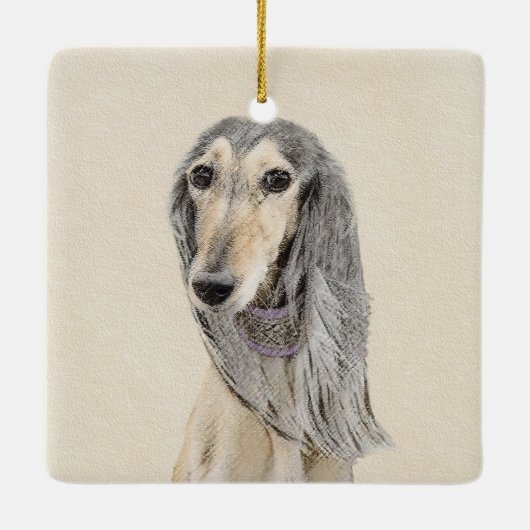 Saluki (Fawn) schilderen - Kute Original Dog Art Keramisch Ornament (Achterkant)