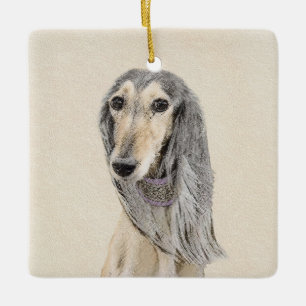 Saluki (Fawn) schilderen - Kute Original Dog Art Keramisch Ornament