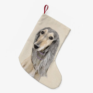 Saluki (Fawn) schilderen - Kute Original Dog Art Kleine Kerstsok