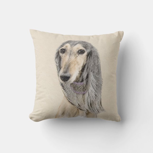 Saluki (Fawn) schilderen - Kute Original Dog Art Kussen (Voorkant)