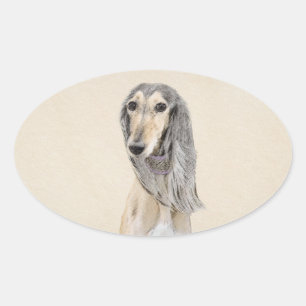 Saluki (Fawn) schilderen - Kute Original Dog Art Ovale Sticker