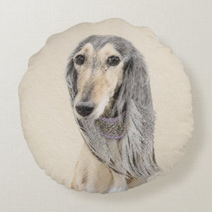 Saluki (Fawn) schilderen - Kute Original Dog Art Rond Kussen