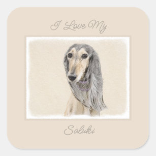 Saluki (Fawn) schilderen - Kute Original Dog Art S Vierkante Sticker