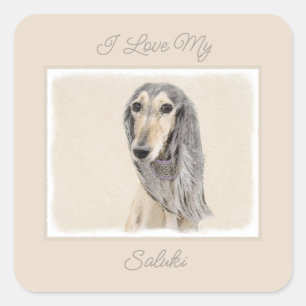 Saluki (Fawn) schilderen - Kute Original Dog Art S Vierkante Sticker