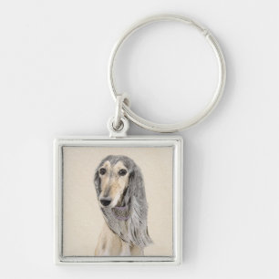 Saluki (Fawn) schilderen - Kute Original Dog Art Sleutelhanger