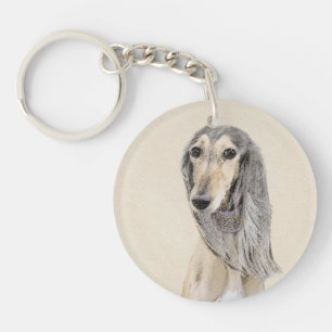 Saluki (Fawn) schilderen - Kute Original Dog Art Sleutelhanger