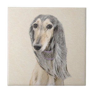 Saluki (Fawn) schilderen - Kute Original Dog Art Tegeltje