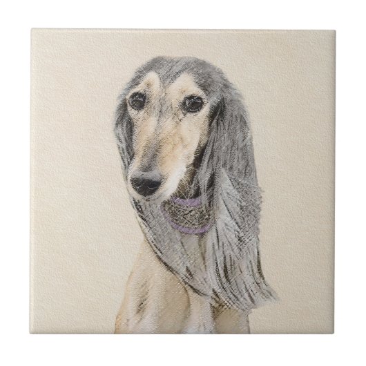 Saluki (Fawn) schilderen - Kute Original Dog Art Tegeltje (Voorkant)