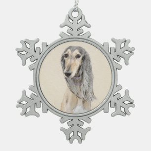 Saluki (Fawn) schilderen - Kute Original Dog Art Tin Sneeuwvlok Ornament