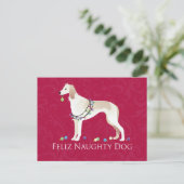 Saluki Feliz Naughty Dog-kerstontwerp Feestdagenkaart (Staand voorkant)