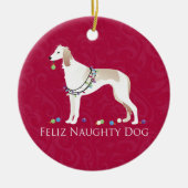 Saluki Feliz Naughty Dog-kerstontwerp Keramisch Ornament (Voorkant)